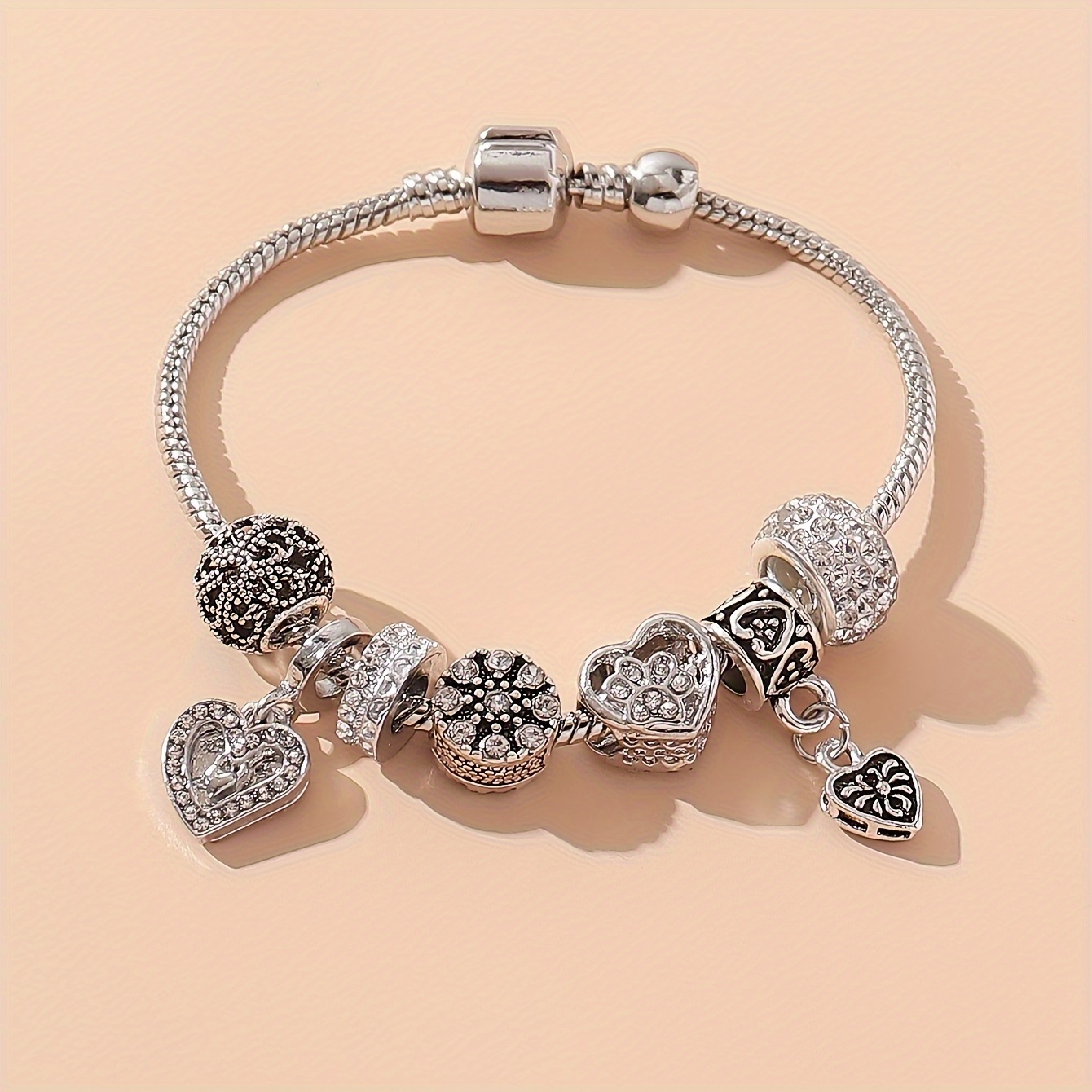 Women's Copper Love Heart Pendant Beaded Bracelet